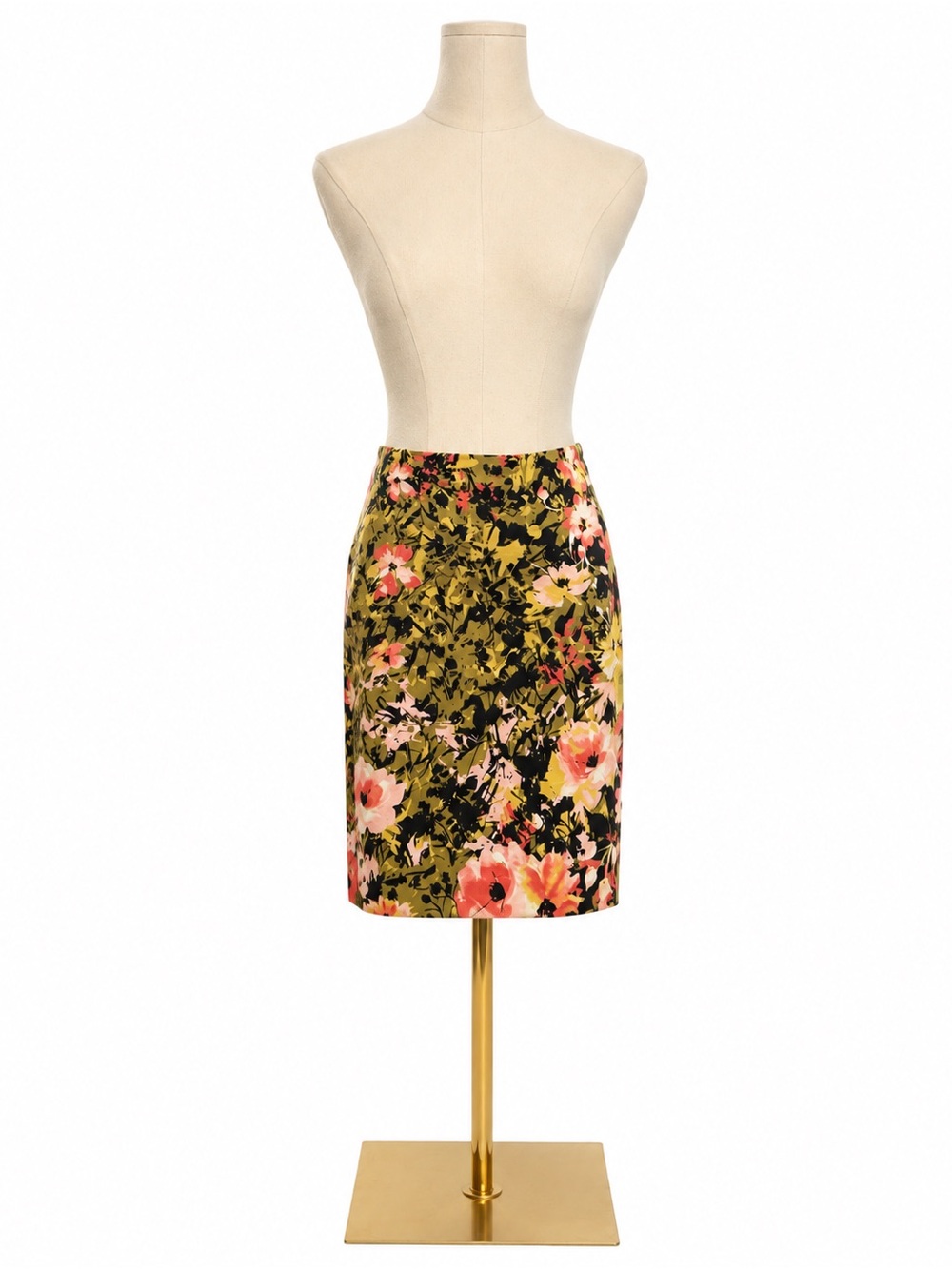 J.Jill Petite Floral Pencil Skirt Size 8P Olive Coral Cotton Stretch